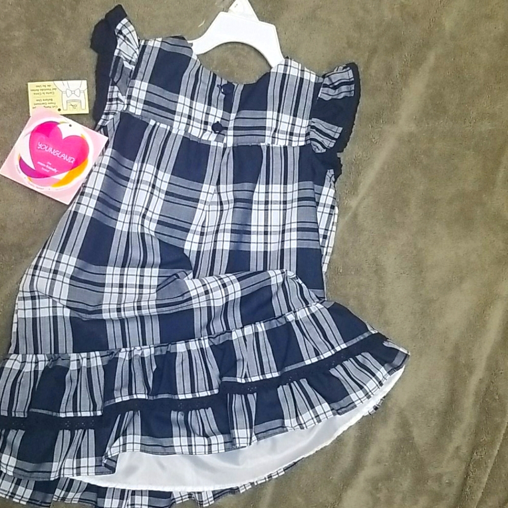 Girls Navy Plaid ruffle dress